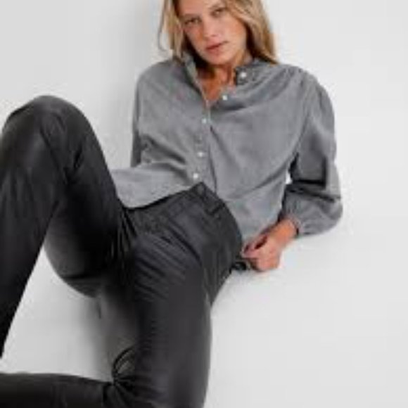 NWT GAP Distressed denim ruffle neck shirt - Picture 1 of 7